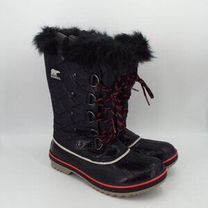 Sorel Tofino Cate NL2191-010 Black Quilted Waterproof Faux Fur Boots Size 8